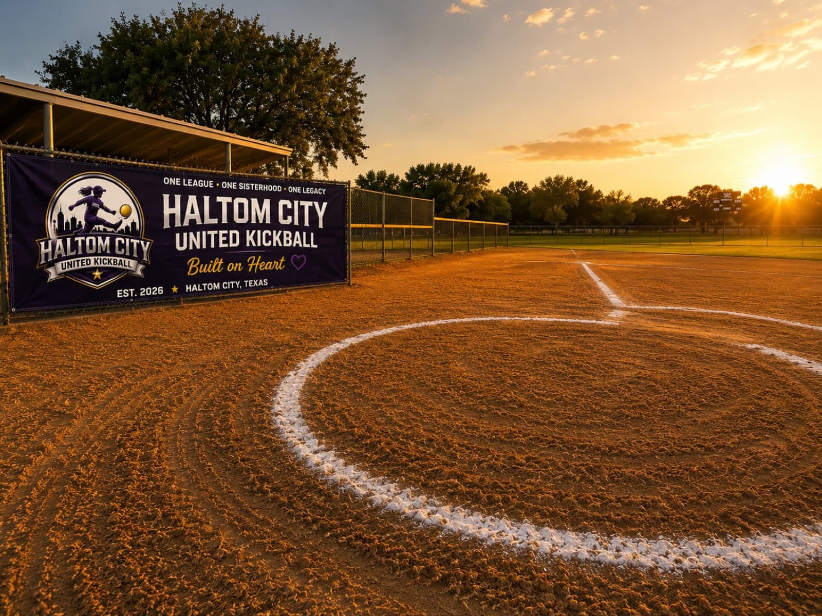 A kickball field at golden hour
